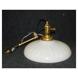 Art Deco style moonstone glass pendant light, 9"