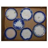 7 antique flow blue porcelain butter pats