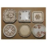 19 antique brown transferware butter pats