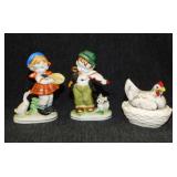 Vintage ceramic hen on nest, 3" tall - 2 Occupied