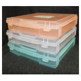 3 plastic 12x12 storage tote cases, scrapbook