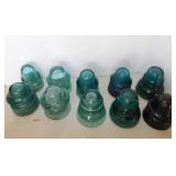 9 aqua glass insulators - Green Hemingray 19