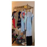 Rolling chrome clothing rack w/ 2 shelves, 36" x