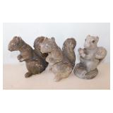 3 concrete squirrel garden statues, 7.5" tall,