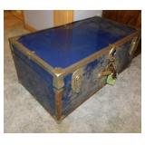 Vintage metal footlocker steamer trunk, 30" x 16"