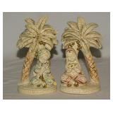 Mid Century chalkware tropical bookends, 6" tall
