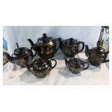 6 vintage Japan redware teapots, tallest is 6.5"