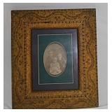 Antique photo of girls in gilded carved walnut