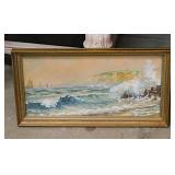 Original 1901 seascape watercolor painting framed