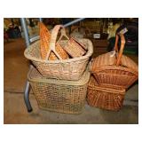6 wicker baskets: 2 double-lidded picnic basket -