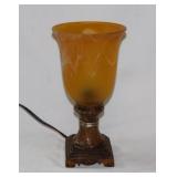 Amber art glass torchiere table lamp w/