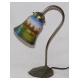 Handpainted table lamp w/ metal grape leaf base &