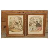 2 framed Godey fashion prints