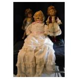 5 Antique composition dolls: 3 baby dolls w/