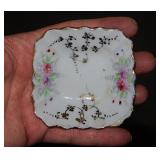 Antique square porcelain floral butter pat -
