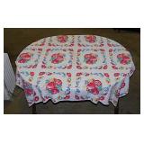 Mid Century cotton floral tablecloth, 106" x 62",