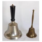 Brass bell, 7" tall - School bell w/ mahogany