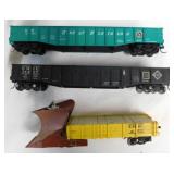 7 railroad train freight & box cars incl. snow