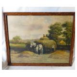 Antique hay wagon farm print, framed,