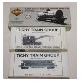Tichy & Proto railroad train car models in boxes