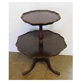 Vintage carved walnut 2-tier pie crust accent