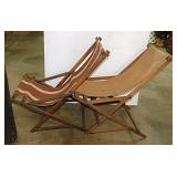 2 vintage wooden folding beach deck chairs w/