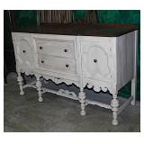 Antique whitewashed walnut buffet cabinet, 60" x