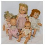 5 Vintage baby dolls w/ vinyl heads, tallest 13"