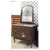 Antique walnut 4 drawer dresser & mirror,