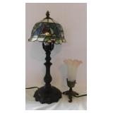 2 Vintage lamps: Tiffany-style accent w/ stained