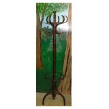 Walnut hall tree coat & hat rack w/ umbrella