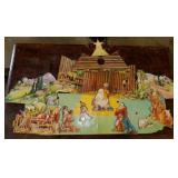 Vintage cardboard Christmas nativity scene,