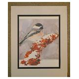 Signed and numbered Chickadee print - Wood