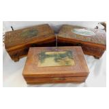 3 vintage cedar dresser boxes - 4 Japan hand fans