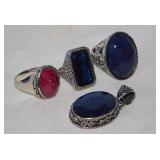Sterling silver: 4 ladies rings - Cross on slide