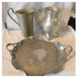 3 Vintage hammered aluminum serving items: 2