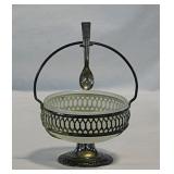 Nice antique silverplate & glass jam jar w/ spoon