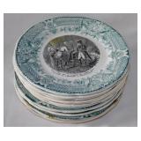 11 antique France transferware ironstone