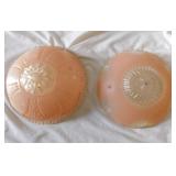 2 vintage pink glass ceiling light shades, 10.5"