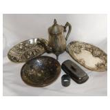 Silverplate serving pieces: Teapot - Bowls -