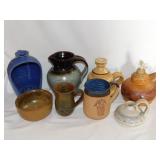 Signed pottery: Oil lamps - Candlestick jug -