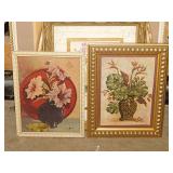 5 framed floral art prints - Signed lunch box
