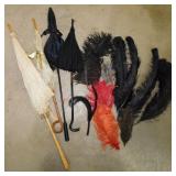 3 Vintage umbrella parasols w/ wooden handles -