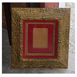 Antique gilded carved walnut & red velvet frame,