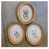 Framed cardinal needlework - 3 framed prints &