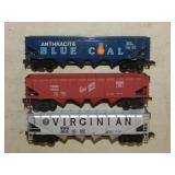 8 railroad train coal cars