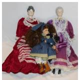3 Vintage bisque porcelain collector dolls,