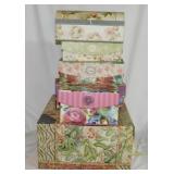 6 floral storage boxes, largest 15.5" x 14" x 7"