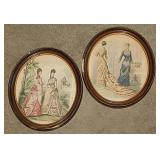4 antique Godey fashion prints in frames & more