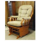 Oak platform rocker glider w/ cushions,  19" wide